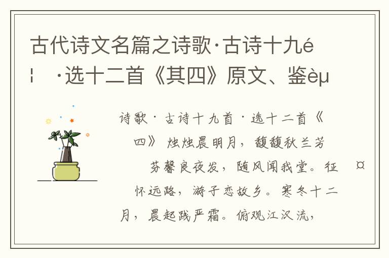  古代诗文名篇之诗歌·古诗十九首·选十二首《其四》原文、鉴赏和解读