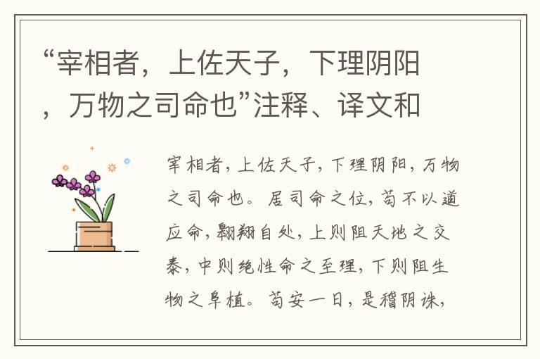  “宰相者，上佐天子，下理阴阳，万物之司命也”注释、译文和评析