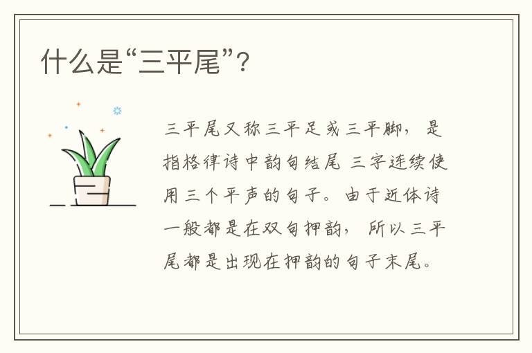  什么是“三平尾”?