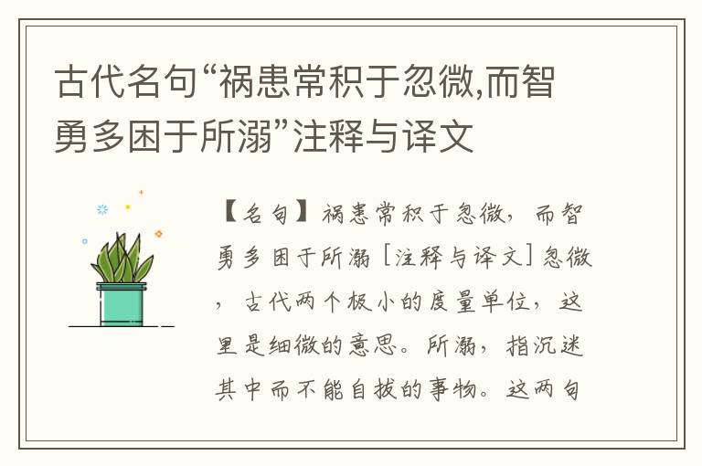  古代名句“祸患常积于忽微,而智勇多困于所溺”注释与译文