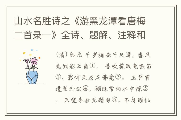  山水名胜诗之《游黑龙潭看唐梅二首录一》全诗、题解、注释和作者