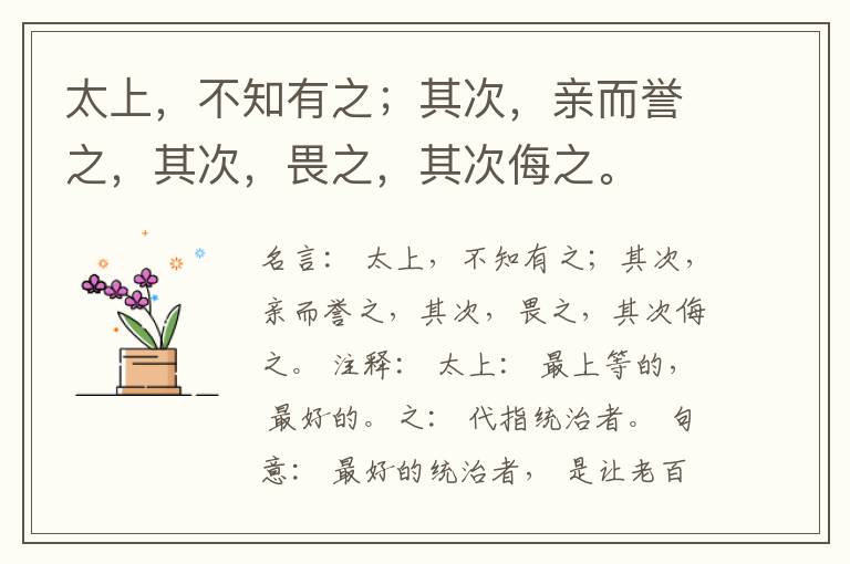  太上，不知有之；其次，亲而誉之，其次，畏之，其次侮之。