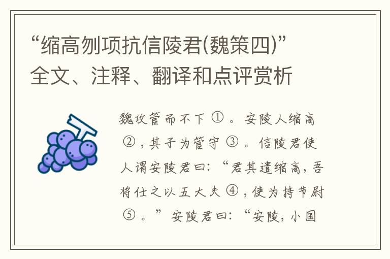  “缩高刎项抗信陵君(魏策四)”全文、注释、翻译和点评赏析