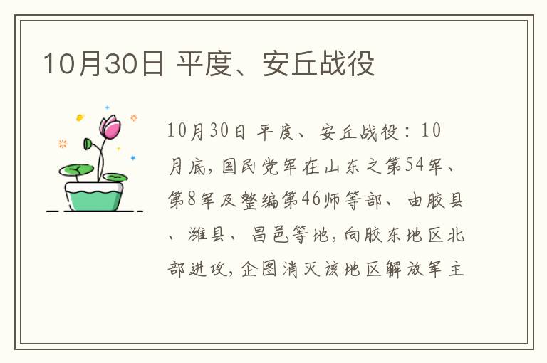 10月30日 平度、安丘战役