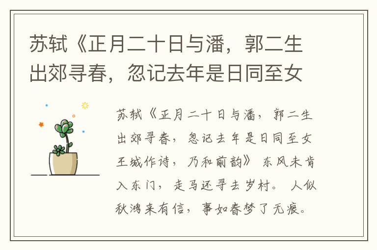  苏轼《正月二十日与潘，郭二生出郊寻春，忽记去年是日同至女王城注释、翻译、鉴赏和点评