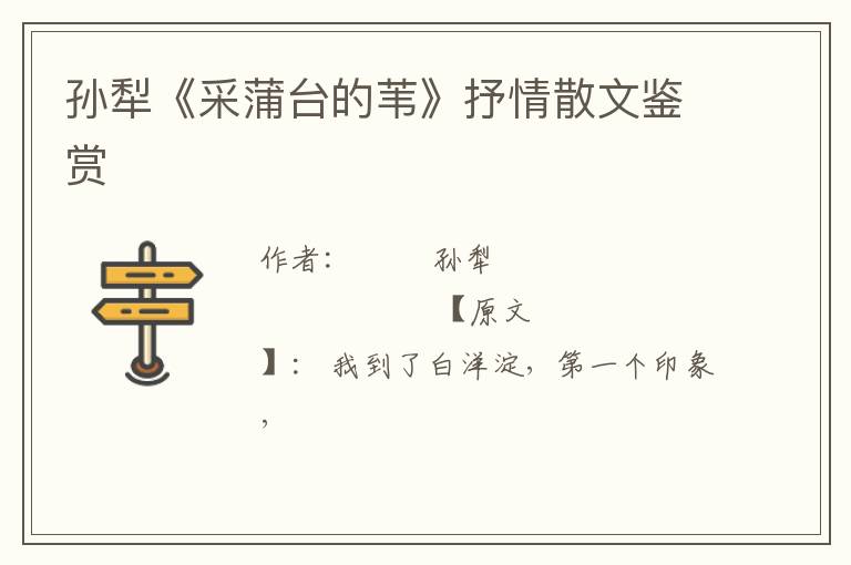  孙犁《采蒲台的苇》抒情散文鉴赏
