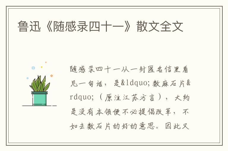  鲁迅《随感录四十一》散文全文