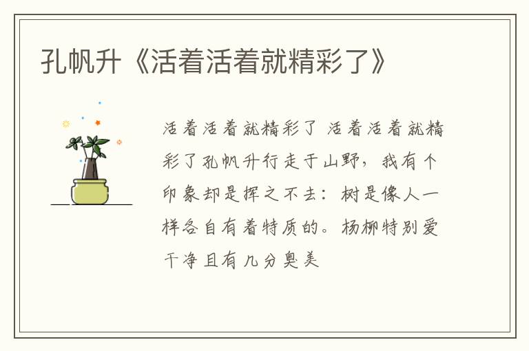  孔帆升《活着活着就精彩了》