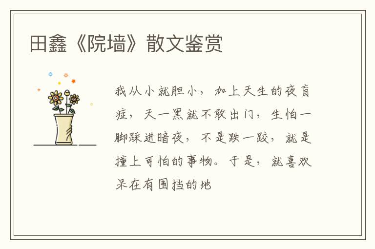  田鑫《院墙》散文鉴赏