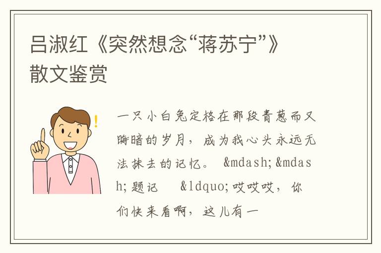  吕淑红《突然想念“蒋苏宁”》散文鉴赏