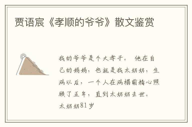  贾语宸《孝顺的爷爷》散文鉴赏