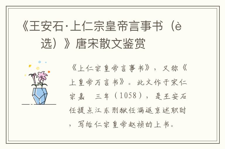  《王安石·上仁宗皇帝言事书（节选）》唐宋散文鉴赏