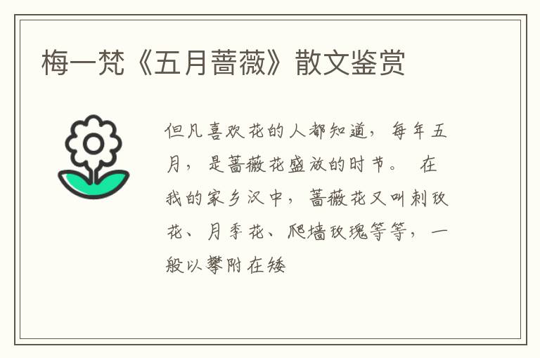  梅一梵《五月蔷薇》散文鉴赏