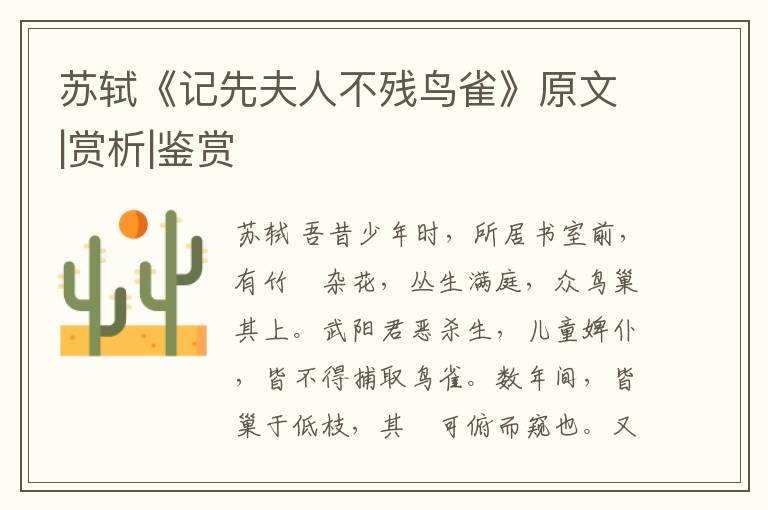  苏轼《记先夫人不残鸟雀》原文|赏析|鉴赏