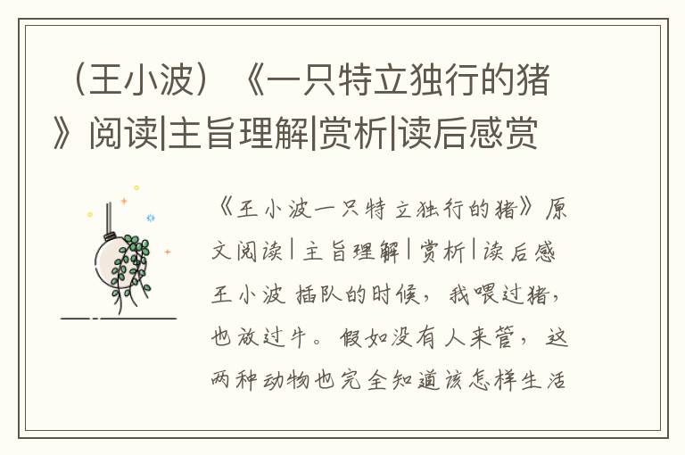  （王小波）《一只特立独行的猪》阅读|主旨理解|赏析|读后感赏析和阅读理解答案