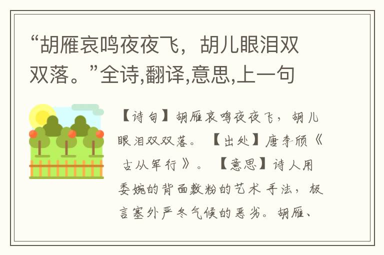 “胡雁哀鸣夜夜飞,胡儿眼泪双双落。”全诗,翻译,意思,上一句和下一句