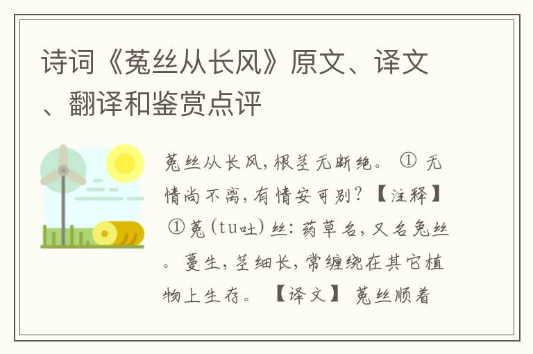  诗词《菟丝从长风》原文、译文、翻译和鉴赏点评