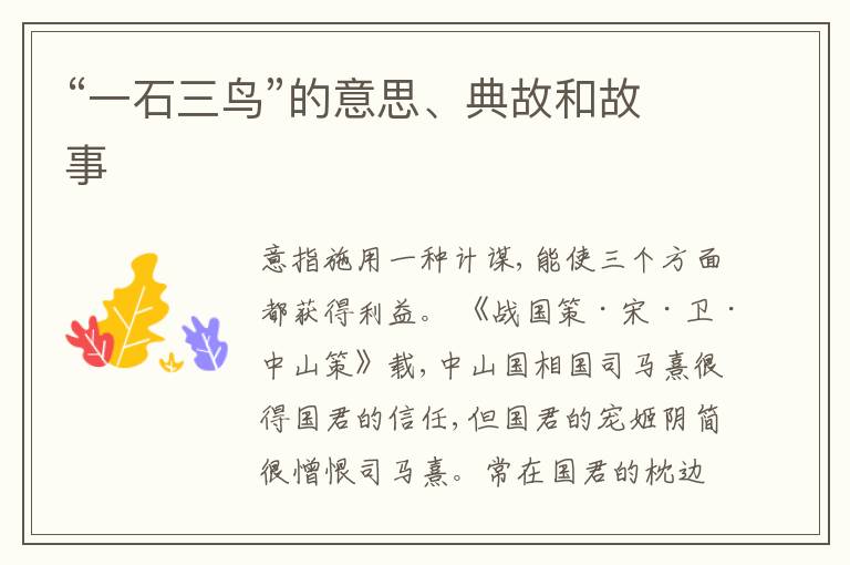  “一石三鸟”的意思、典故和故事