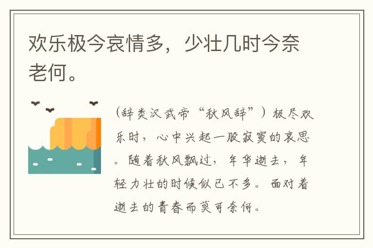  欢乐极今哀情多，少壮几时今奈老何。