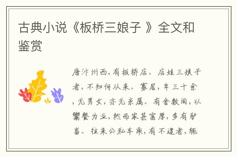  古典小说《板桥三娘子 》全文和鉴赏