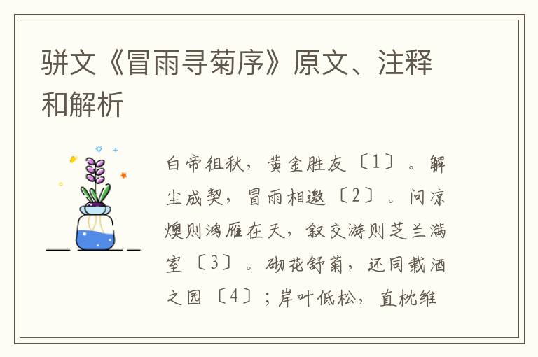  骈文《冒雨寻菊序》原文、注释和解析