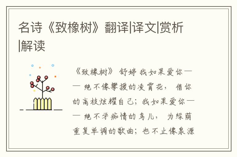  名诗《致橡树》翻译|译文|赏析|解读