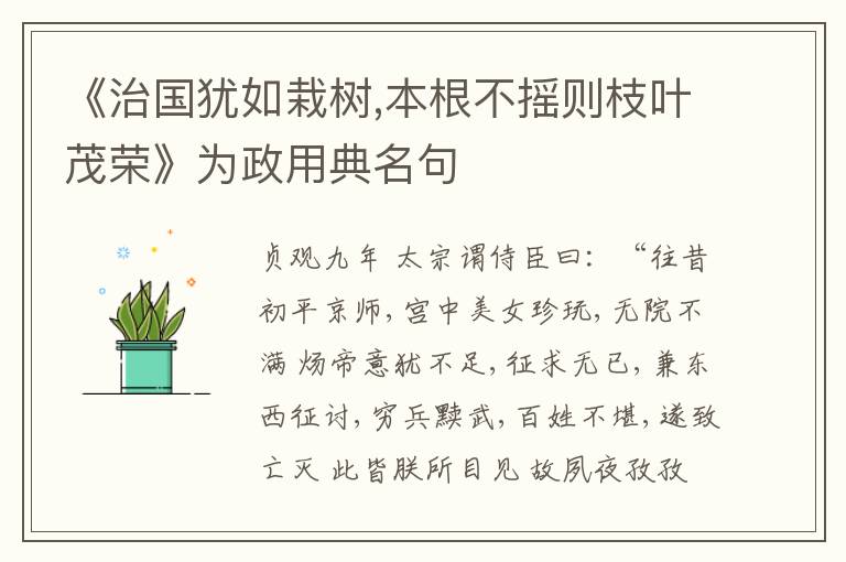  《治国犹如栽树,本根不摇则枝叶茂荣》为政用典名句