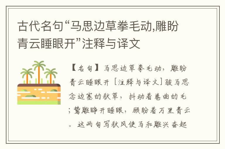  古代名句“马思边草拳毛动,雕盼青云睡眼开”注释与译文
