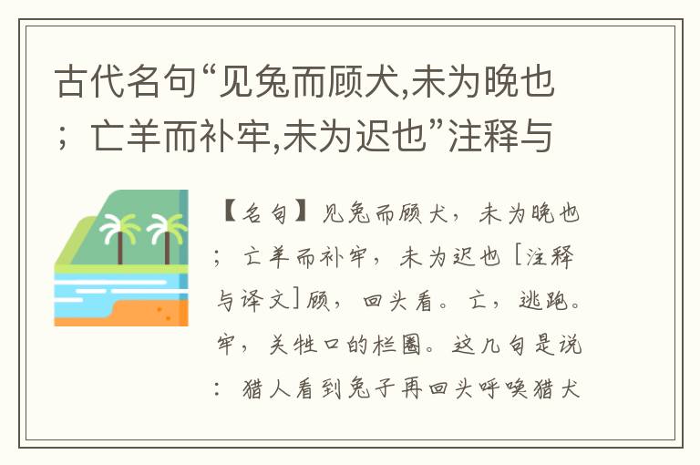  古代名句“见兔而顾犬,未为晚也；亡羊而补牢,未为迟也”注释与译文