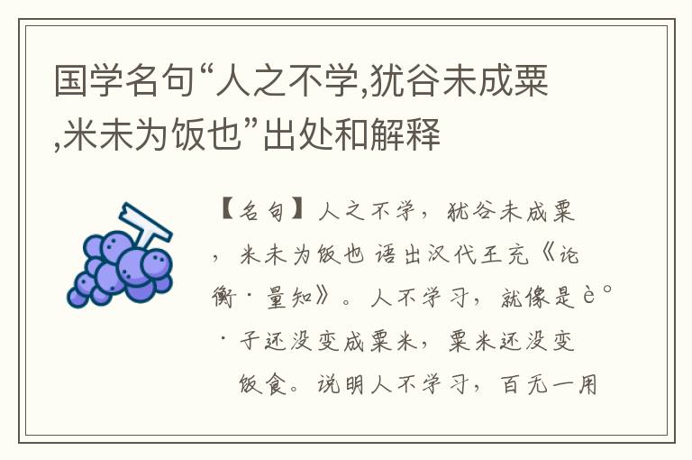  国学名句“人之不学,犹谷未成粟,米未为饭也”出处和解释