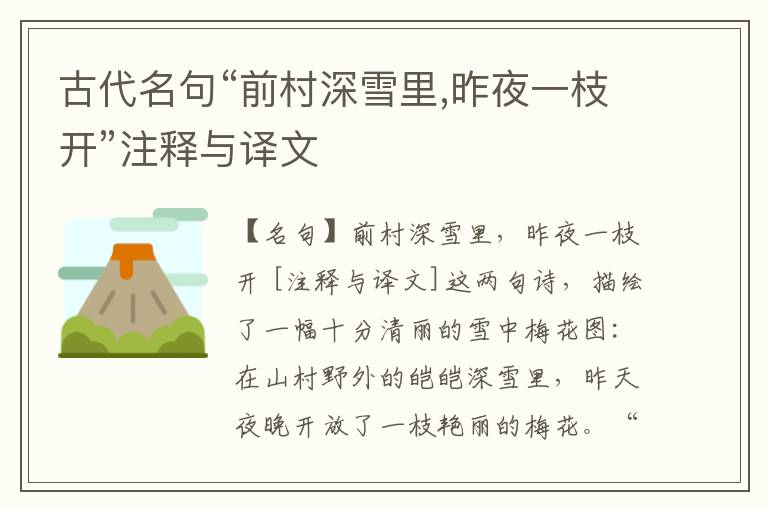  古代名句“前村深雪里,昨夜一枝开”注释与译文