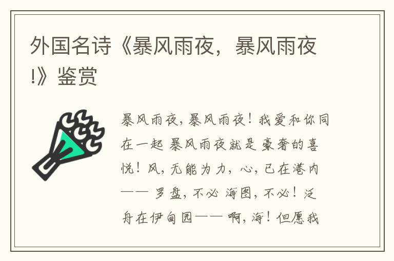  外国名诗《暴风雨夜，暴风雨夜!》鉴赏