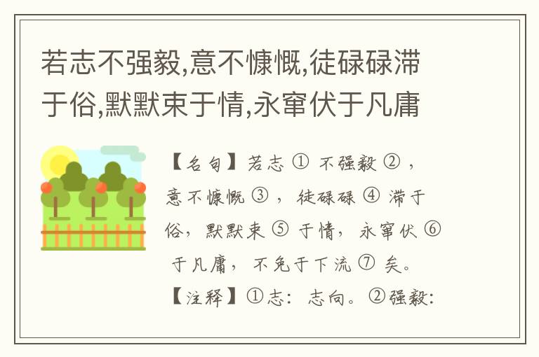  若志不强毅,意不慷慨,徒碌碌滞于俗,默默束于情,永窜伏于凡庸,不免于下流矣。