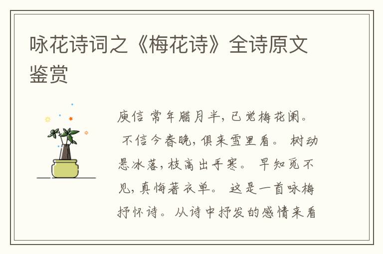  咏花诗词之《梅花诗》全诗原文鉴赏
