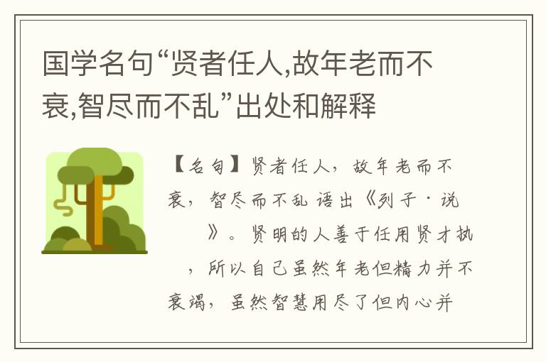  国学名句“贤者任人,故年老而不衰,智尽而不乱”出处和解释