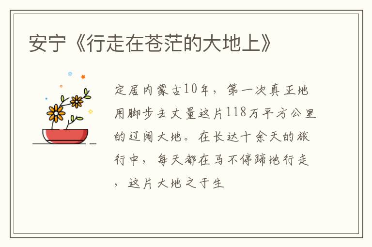  安宁《行走在苍茫的大地上》