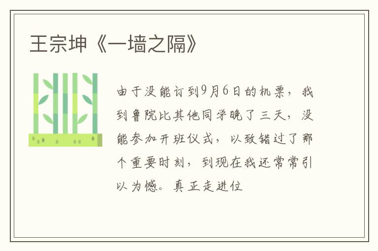  王宗坤《一墙之隔》
