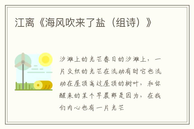  江离《海风吹来了盐（组诗）》