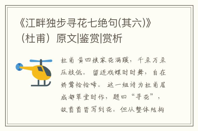  《江畔独步寻花七绝句(其六)》（杜甫）原文|鉴赏|赏析