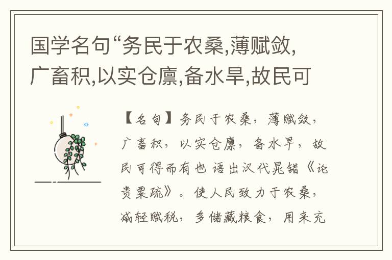  国学名句“务民于农桑,薄赋敛,广畜积,以实仓廪,备水旱,故民可得而有也”出处和解释