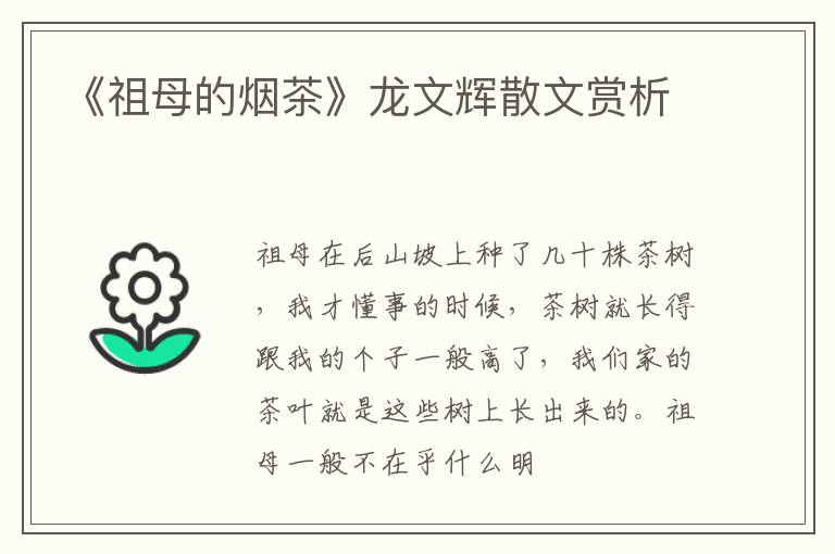  《祖母的烟茶》龙文辉散文赏析