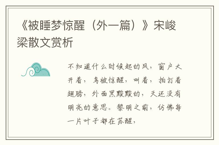  《被睡梦惊醒（外一篇）》宋峻梁散文赏析