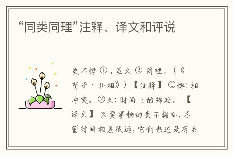  “同类同理”注释、译文和评说