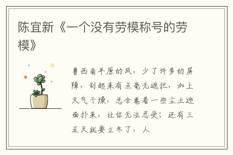  陈宜新《一个没有劳模称号的劳模》