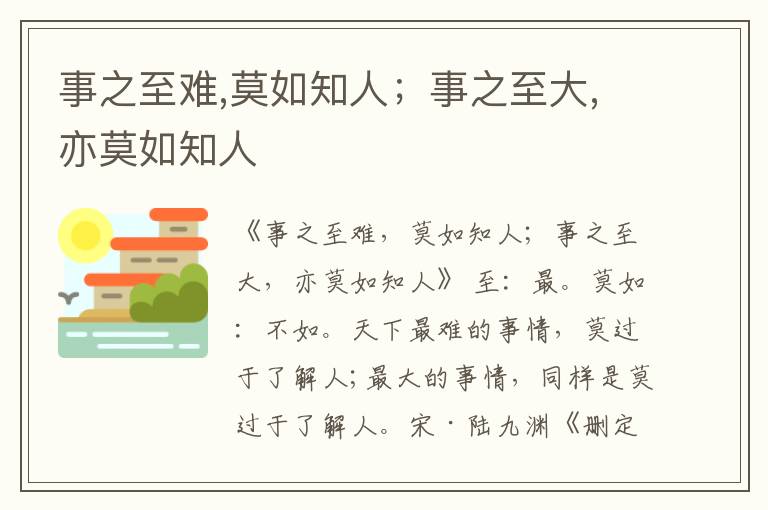  事之至难,莫如知人；事之至大,亦莫如知人