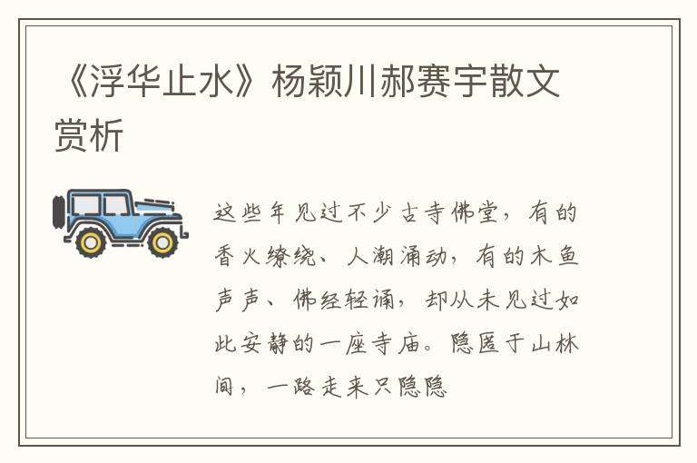  《浮华止水》杨颖川郝赛宇散文赏析