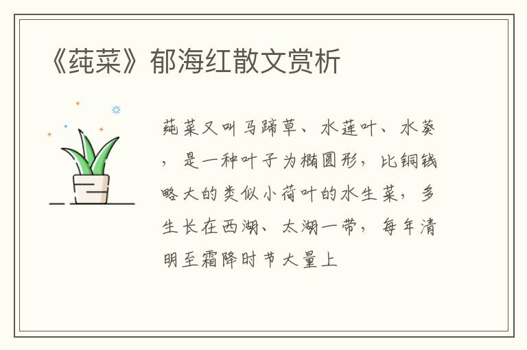  《莼菜》郁海红散文赏析