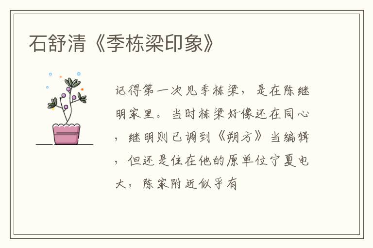  石舒清《季栋梁印象》