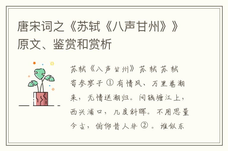  唐宋词之《苏轼《八声甘州》》原文、鉴赏和赏析