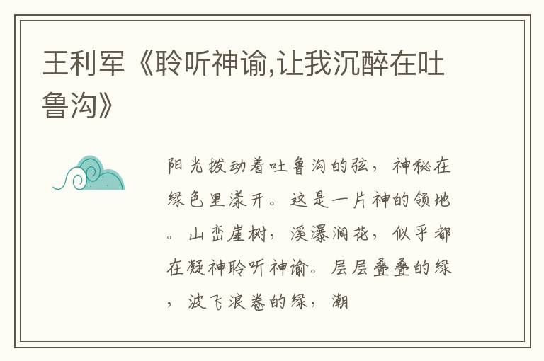  王利军《聆听神谕,让我沉醉在吐鲁沟》
